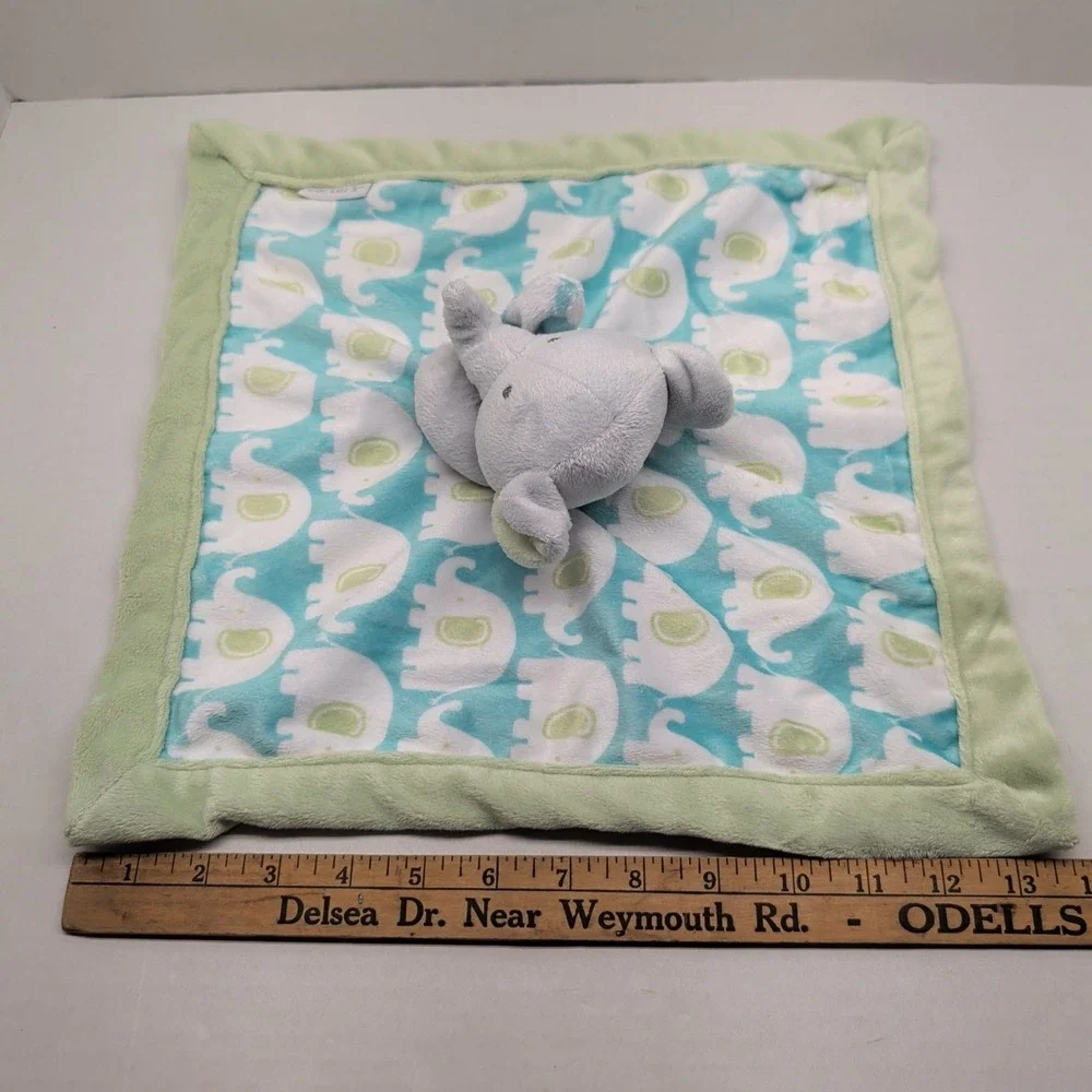 Carters Grey Elephant Lovey Plush Green Blue Security Blanket Baby